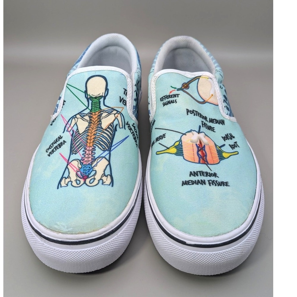 Groove Bags Blue‎ Canvas Slip On Sneakers Spine Anatomy Size 6.5 Mens 8.5 Womens